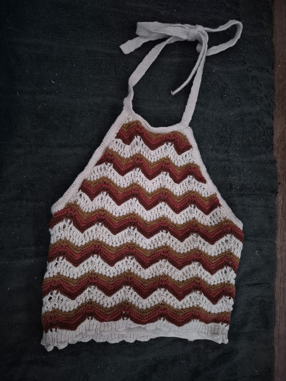 Crochet Halter Tank Top in Cream, Rust & Olive
